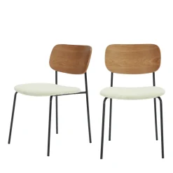 JENS Lot de 2 chaises en bois, tissu bouclette et métal