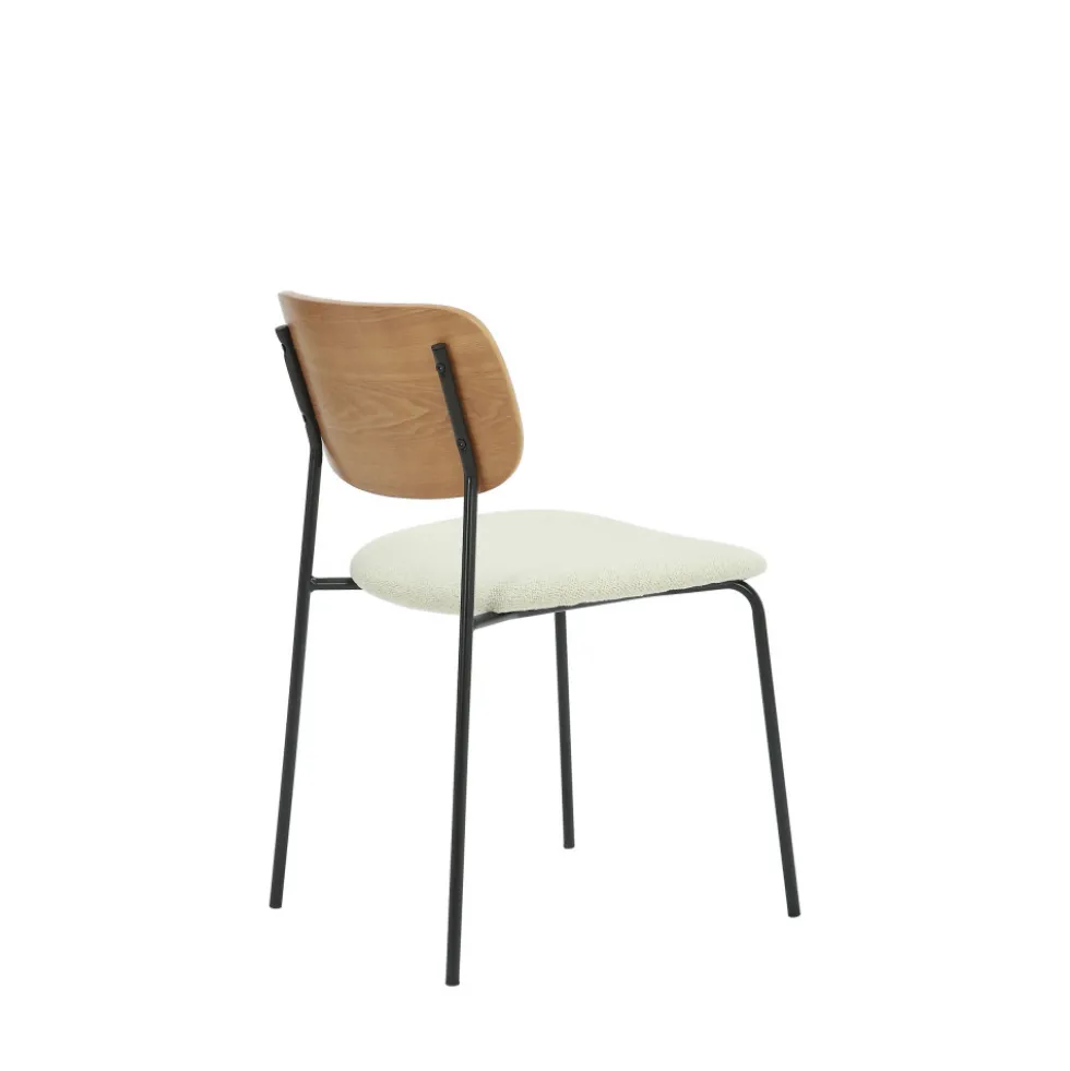 JENS Lot de 2 chaises en bois, tissu bouclette et métal