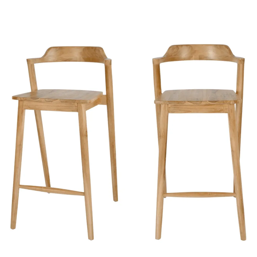 JOKO Lot de 2 chaises de bar en teck H75cm