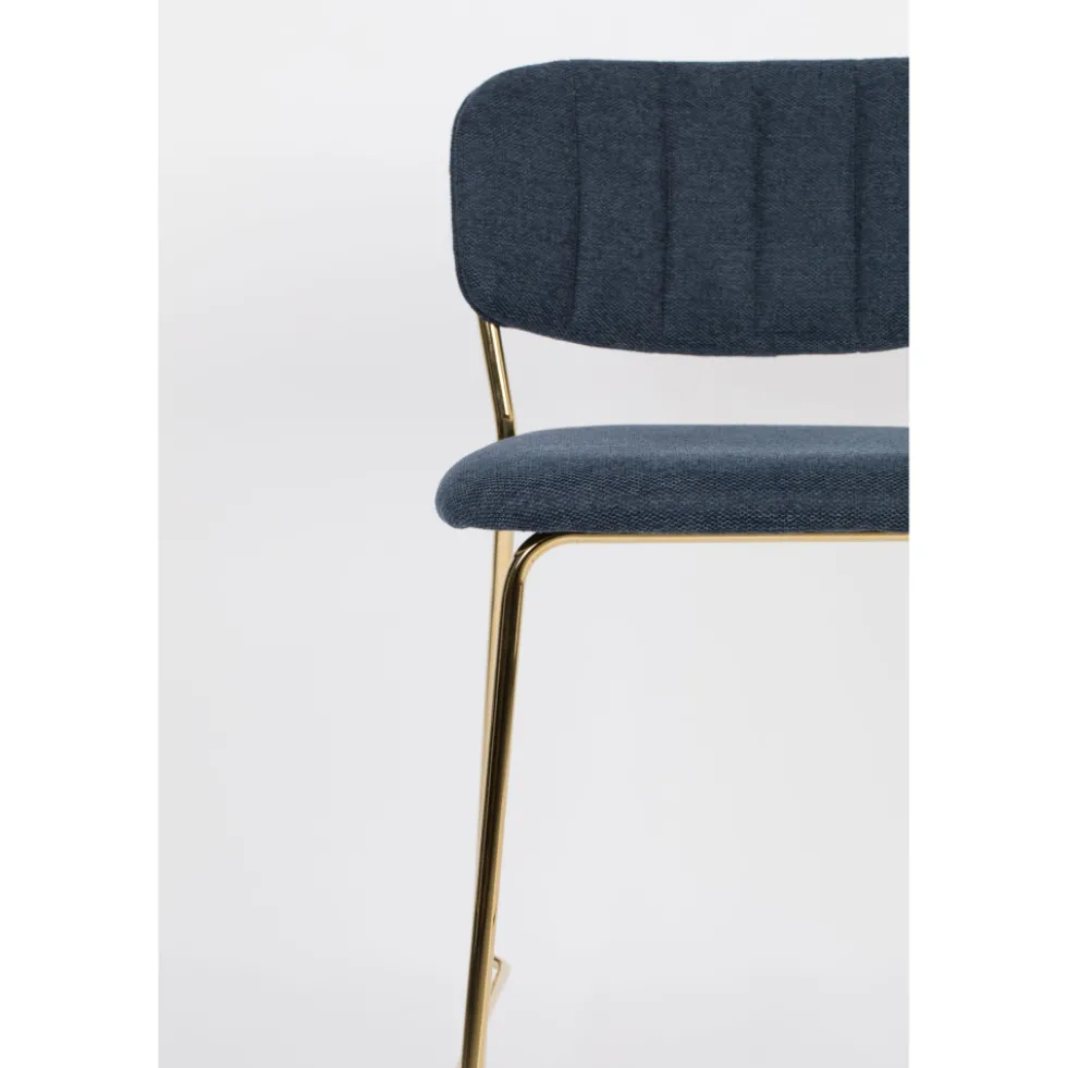 JOLIEN Lot de 2 tabourets de bar en tissu avec pieds dorés