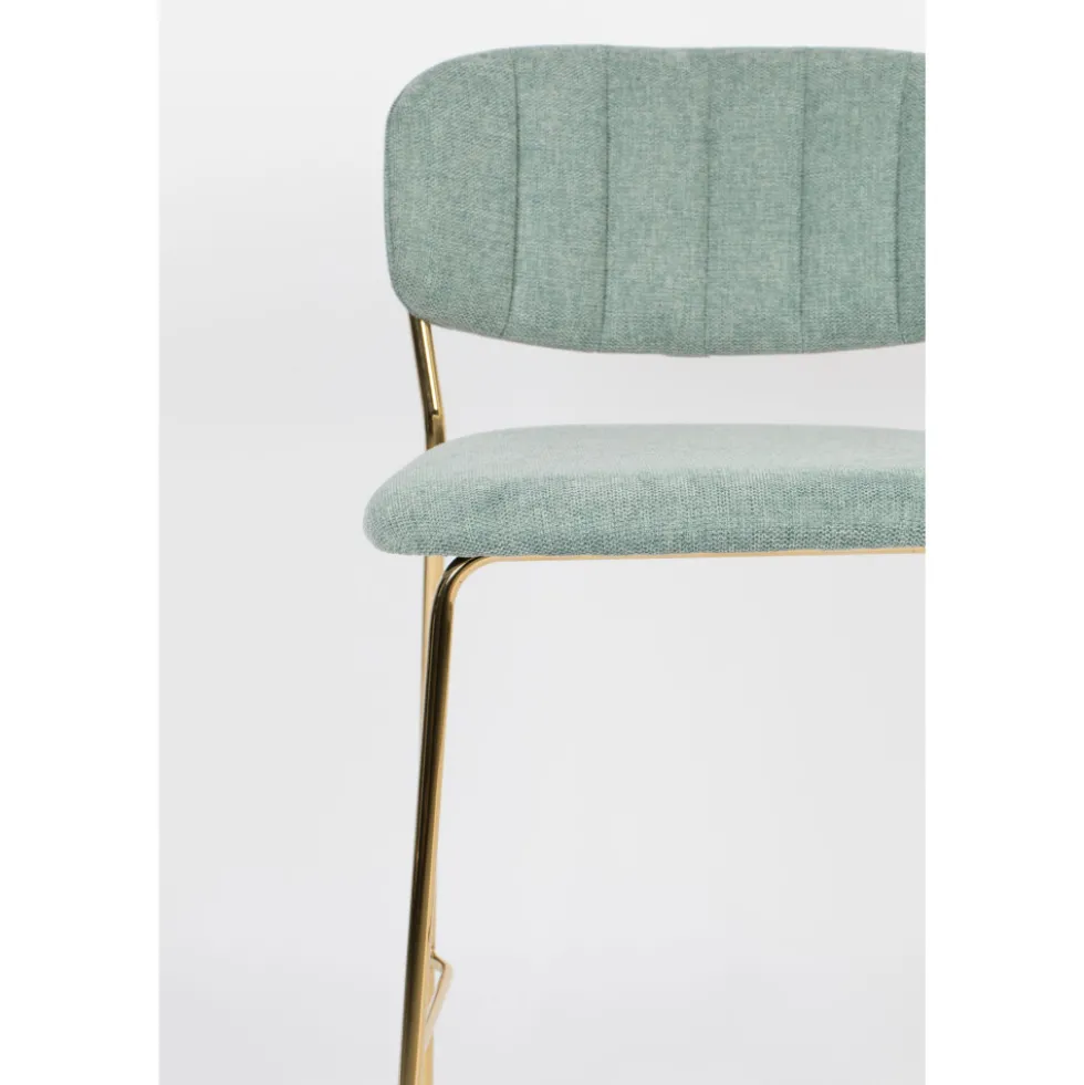 JOLIEN Lot de 2 tabourets de bar en tissu avec pieds dorés