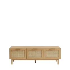 JUNE Banc d'entrée avec rangement à chaussures en bois et cannage L140cm