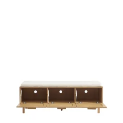 JUNE Banc d'entrée avec rangement à chaussures en bois et cannage L140cm