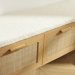 JUNE Banc d'entrée avec rangement à chaussures en bois et cannage L140cm