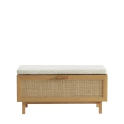 JUNE Banc d'entrée avec rangement chaussures en bois et cannage L100cm