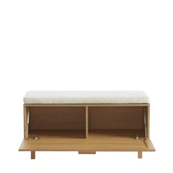 JUNE Banc d'entrée avec rangement chaussures en bois et cannage L100cm