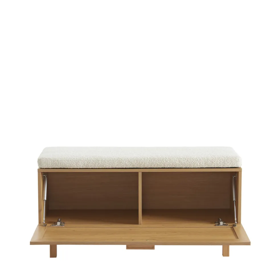 JUNE Banc d'entrée avec rangement chaussures en bois et cannage L100cm