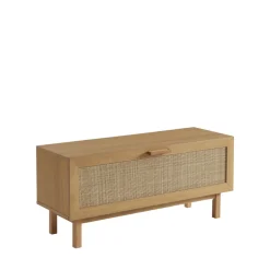 JUNE Banc d'entrée avec rangement chaussures en bois et cannage L100cm