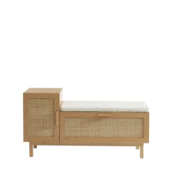 JUNE Banc d'entrée avec rangement à chaussures en bois et cannage L120cm