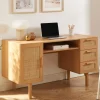JUNE Bureau 1 porte 3 tiroirs en bois et cannage L135cm