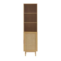 JUNE Colonne de rangement en bois et cannage H190cm