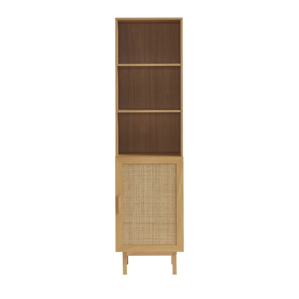 JUNE Colonne de rangement en bois et cannage H190cm