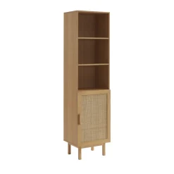JUNE Colonne de rangement en bois et cannage H190cm