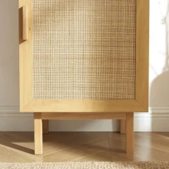 JUNE Colonne de rangement en bois et cannage H190cm