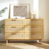 JUNE Commode 6 tiroirs en bois et cannage L130cm