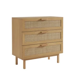 JUNE Commode 3 tiroirs en bois et cannage L85cm