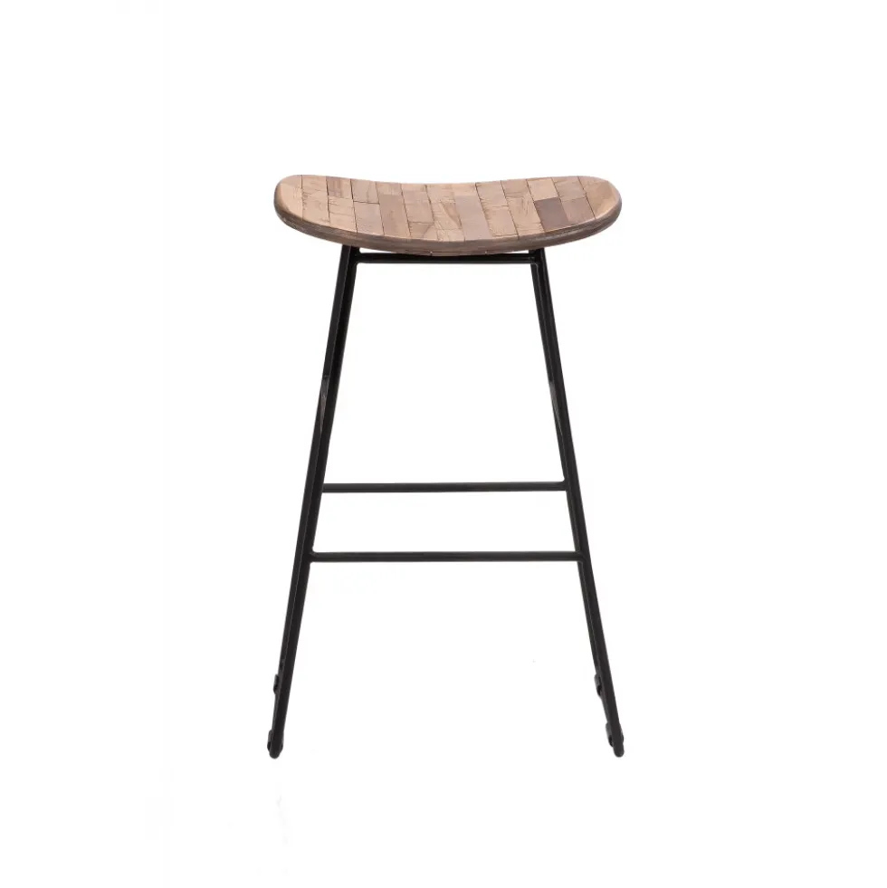 KABAYAN Tabouret de bar en teck recyclé et métal H65cm