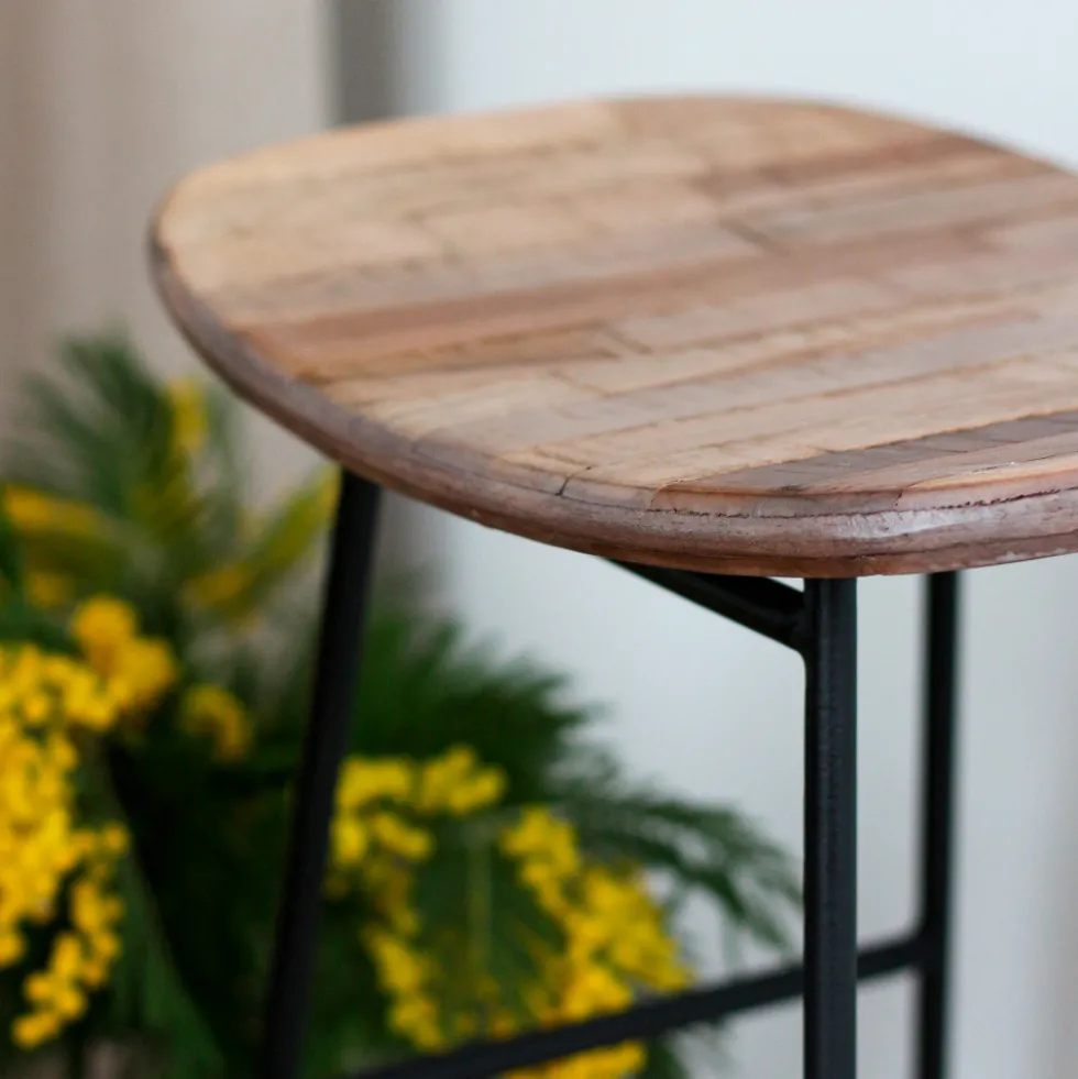 KABAYAN Tabouret de bar en teck recyclé et métal H65cm