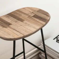 KABAYAN Tabouret de bar en teck recyclé et métal H65cm