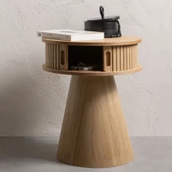 KARRI Table de chevet 2 portes coulissantes en bois