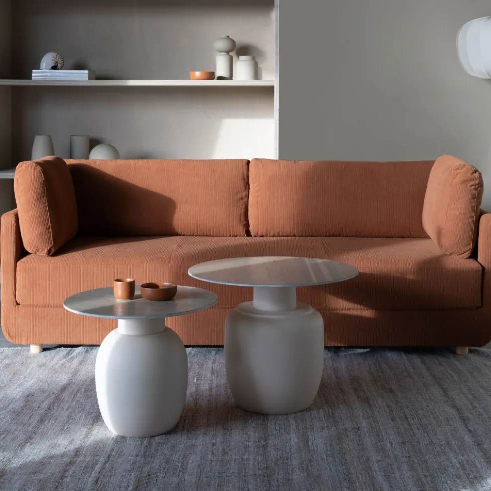 KARULA Table basse ronde effet travertin ø60cm