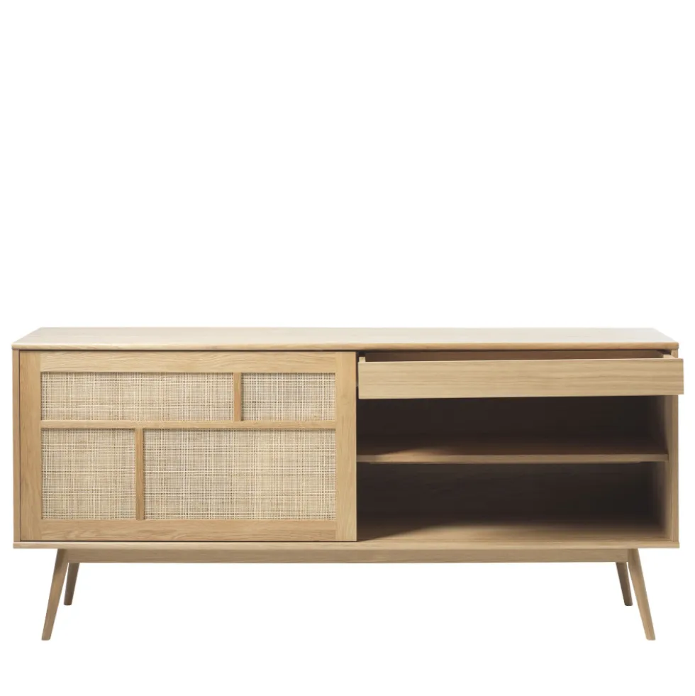 KIYO Buffet 2 portes en bois et cannage L180cm