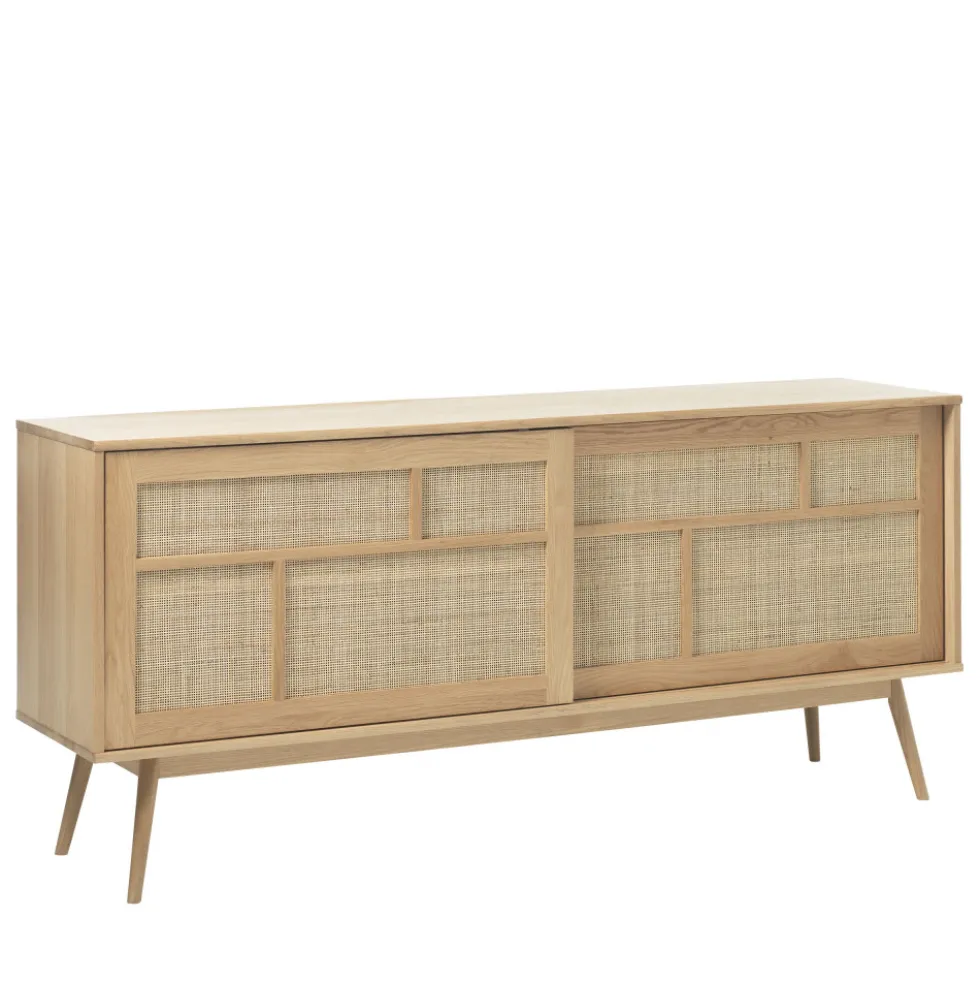 KIYO Buffet 2 portes en bois et cannage L180cm