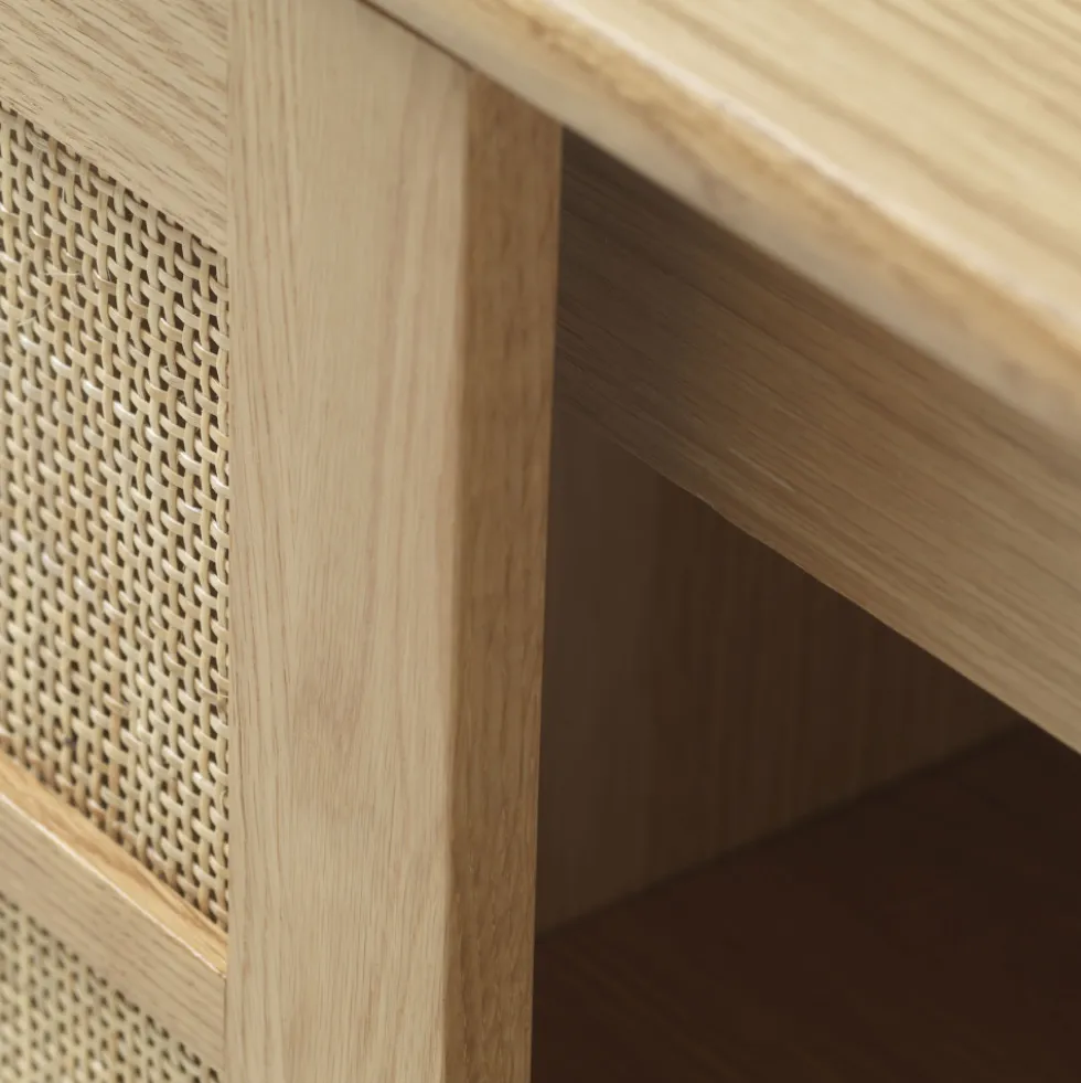 KIYO Buffet 2 portes en bois et cannage L180cm
