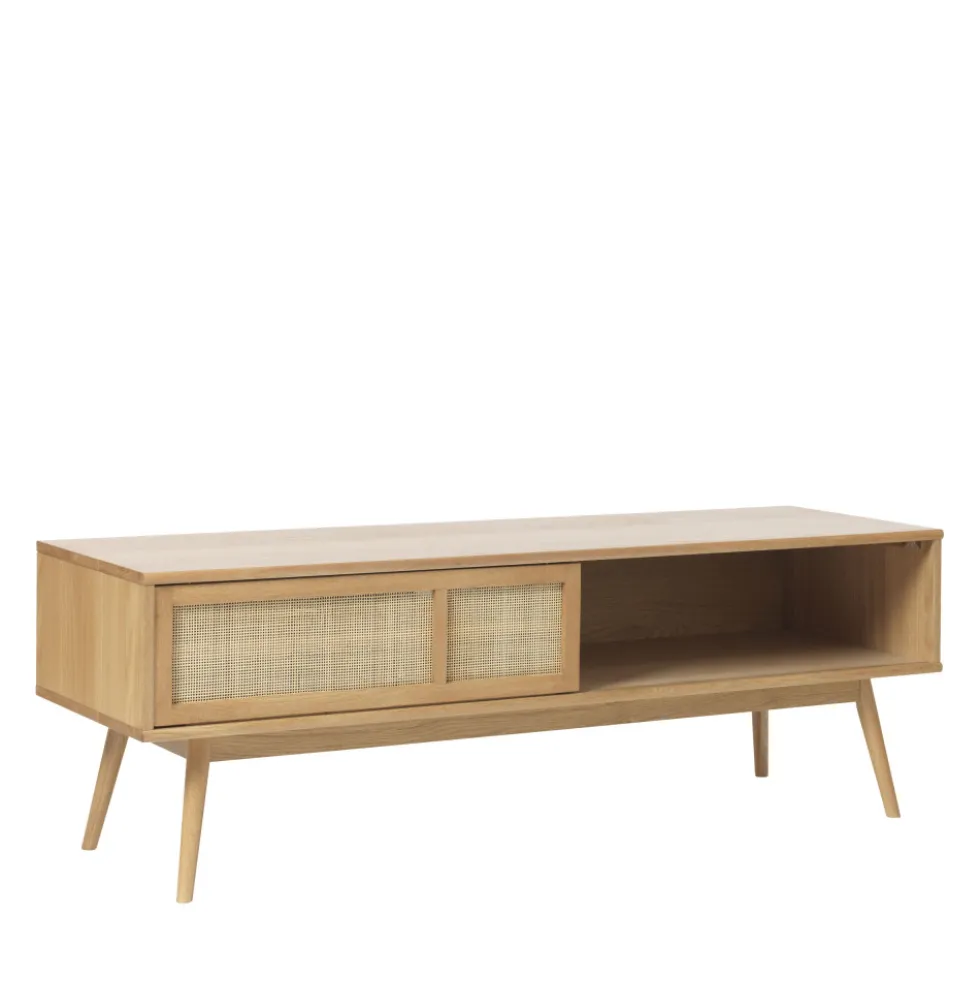 KIYO Meuble tv 2 portes en bois et cannage L150cm