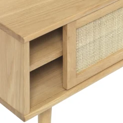 KIYO Meuble tv 2 portes en bois et cannage L150cm