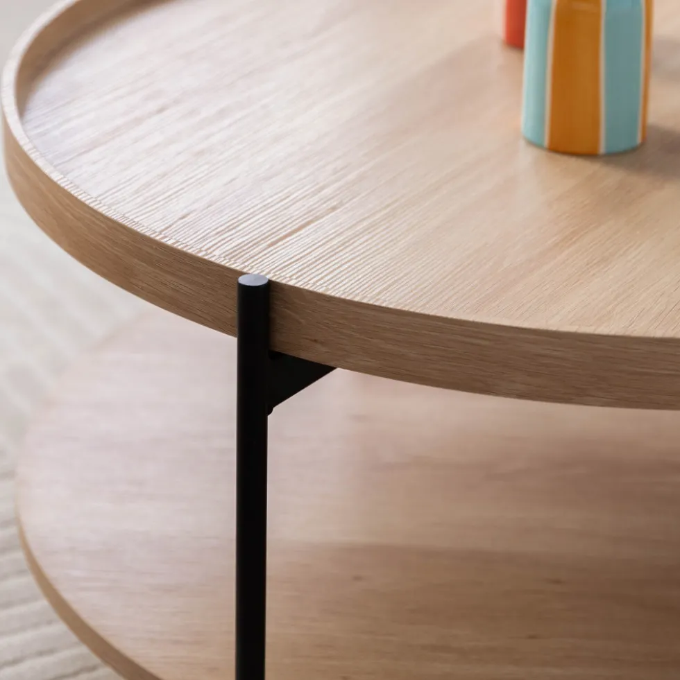 KORRO Table basse ronde en bois et métal ø80cm