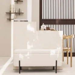 KOS Banc coffre en tissu bouclette et métal L100cm