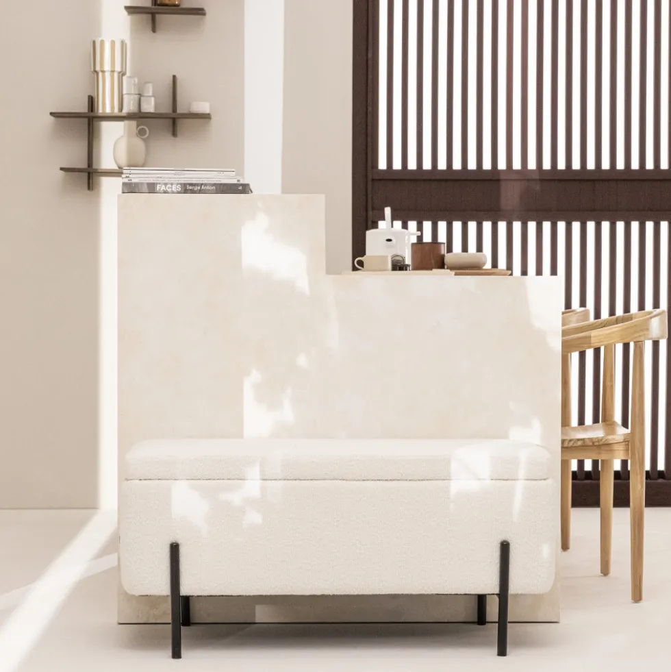 KOS Banc coffre en tissu bouclette et métal L100cm
