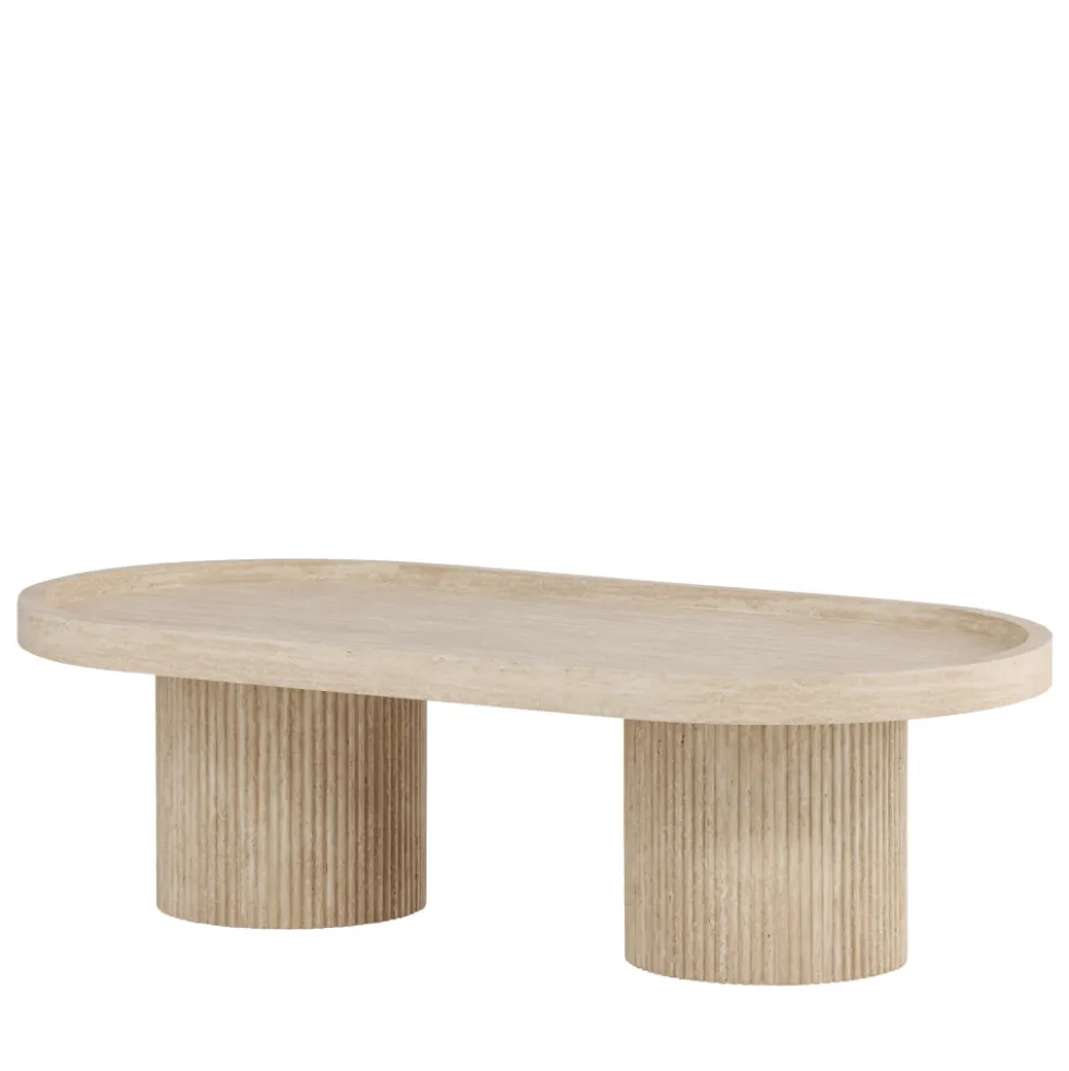 KRILLE Table basse ovale effet travertin 120x60cm
