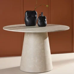 LANZO Table à manger 4 personnes ronde effet marbre