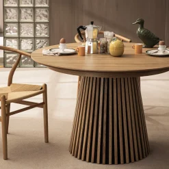 LEA Table à manger extensible 4 à 8 personnes en bois ø120-200x120cm