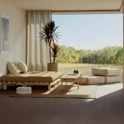 LEAN Canapé convertible en bois naturel et tissu