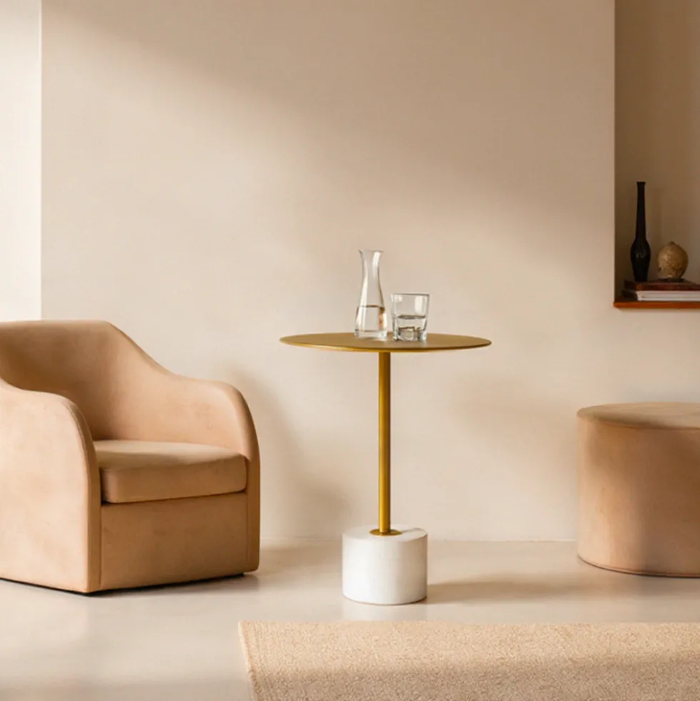 LECCO Table d'appoint en effet laiton et marbre ø41cm