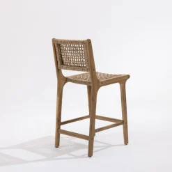 LEXIA Lot de 2 tabourets de bar intérieur/extérieur en bois d'acacia et résine tressée H66cm