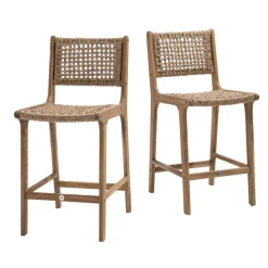 LEXIA Lot de 2 tabourets de bar intérieur/extérieur en bois d'acacia et résine tressée H76cm