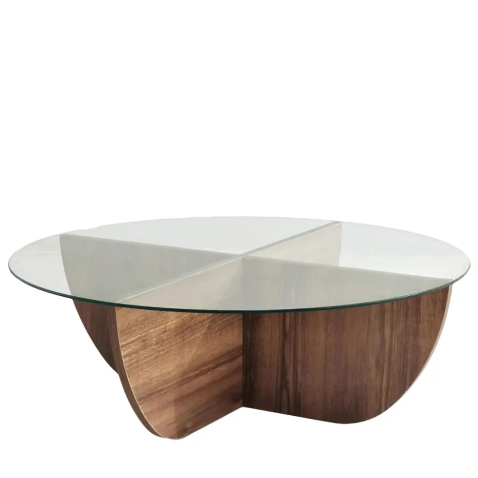 LILA Table basse ronde en verre trempé et bois ø90cm