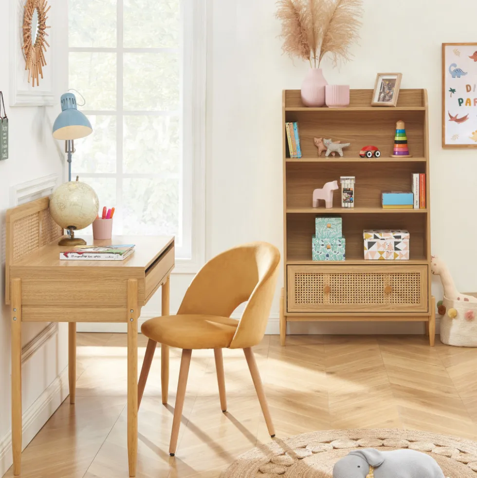 LILOU Bibliothèque enfant en bois et cannage H140cm