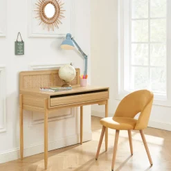 LILOU Bureau enfant 1 tiroir en bois et cannage H95cm