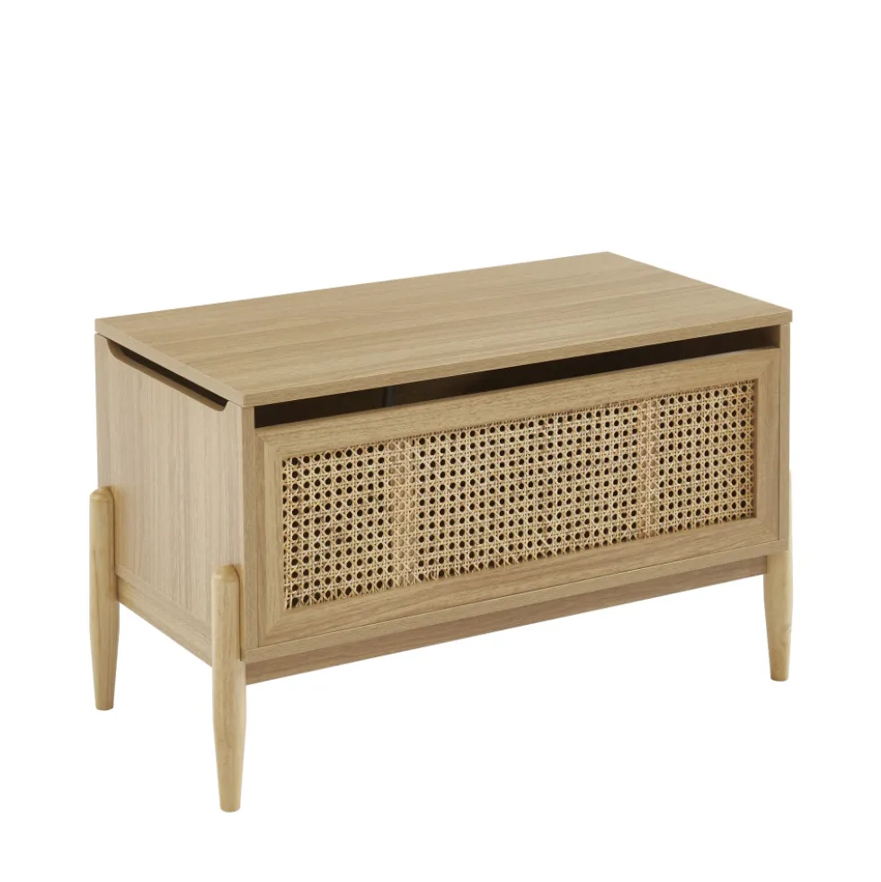 LILOU Coffre de rangement enfant en bois et cannage L74cm