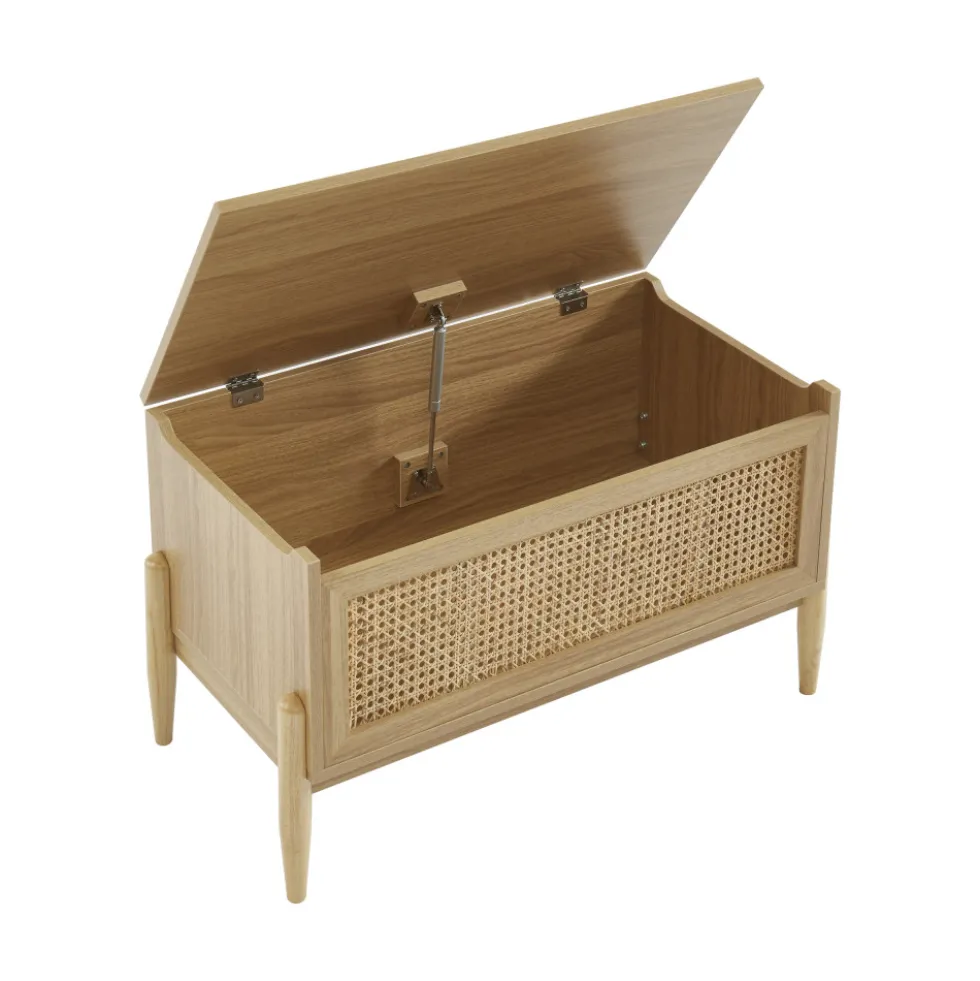 LILOU Coffre de rangement enfant en bois et cannage L74cm