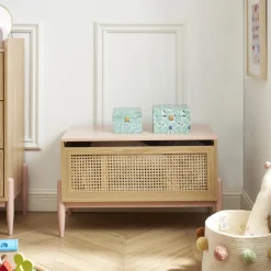 LILOU Coffre de rangement enfant en bois et cannage L74cm
