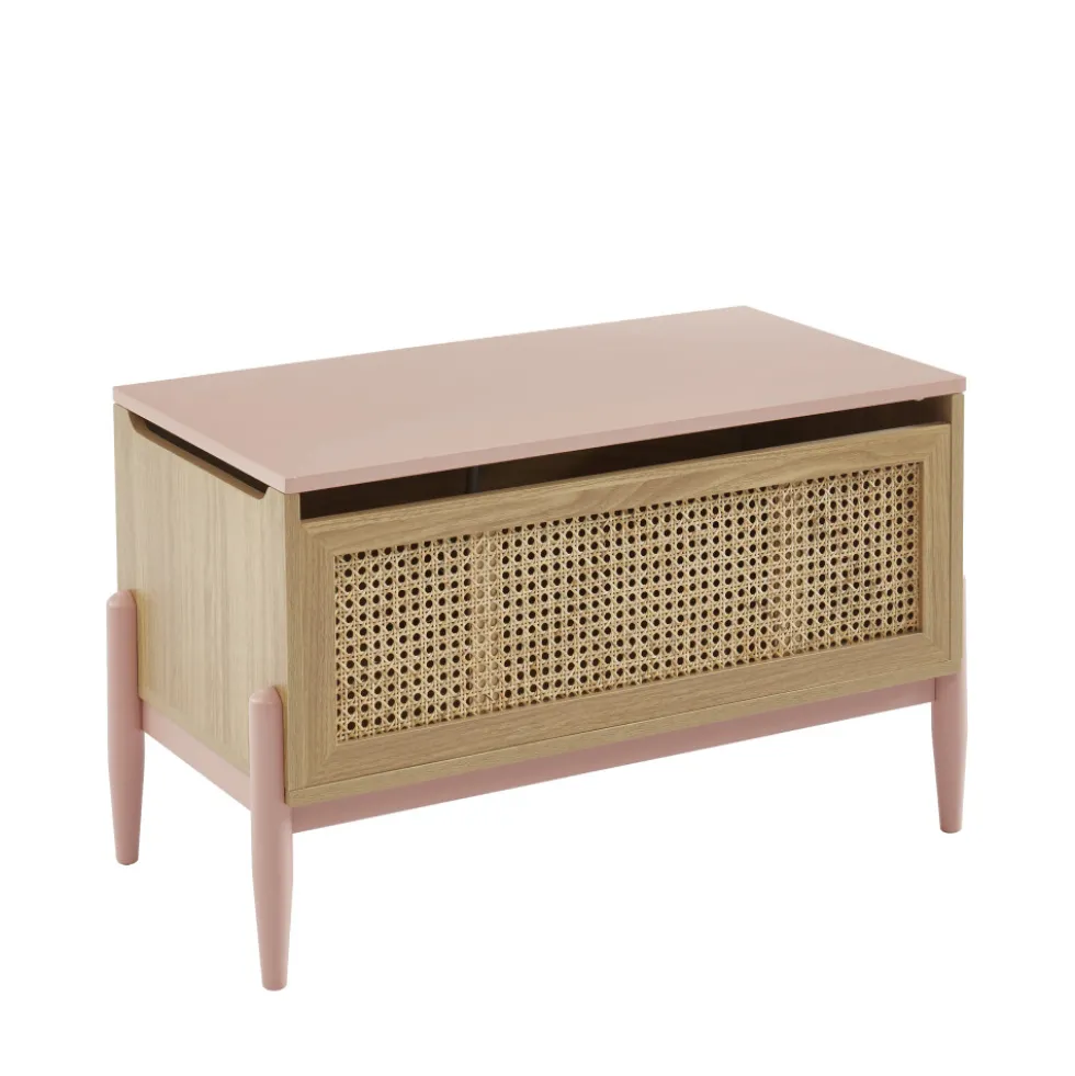 LILOU Coffre de rangement enfant en bois et cannage L74cm
