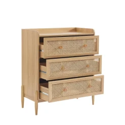 LILOU Commode enfant 3 tiroirs en bois et cannage 80cm