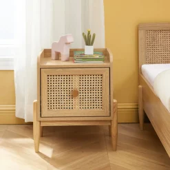 LILOU Table de chevet enfant 1 tiroir en bois et cannage