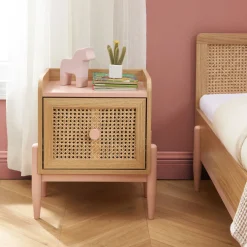 LILOU Table de chevet enfant 1 tiroir en bois et cannage